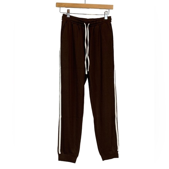 Women's Brown Track Pants with White Side Stripes - Small - Picture 1 of 7